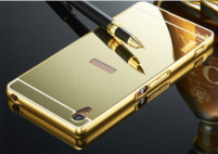 Луксозен алуминиев бъмпър с огледален гръб за Sony Xperia Z1 L39h златист